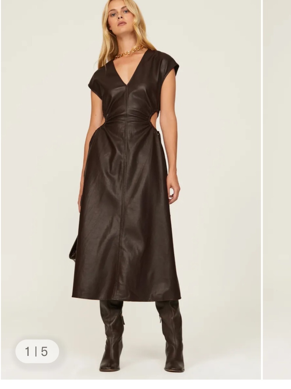 Nwot
ASTR Label Miranda
Faux Leather Cutout
Midi Dress brown summer party $200